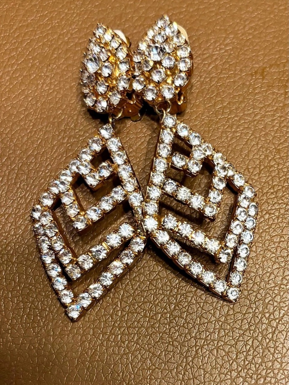 Rhinestone Geometric Clip-On Earrings in Gold & Silver